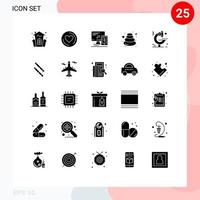 Mobile Interface Solid Glyph Set of 25 Pictograms of microscope stone monitor spa massage Editable Vector Design Elements