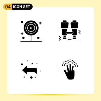 conjunto de glifos sólidos de interfaz móvil de 4 pictogramas de piruleta hacia adelante para cocinar explorar dedos elementos de diseño vectorial editables vector