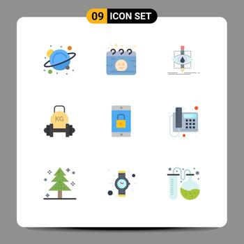 9 Universal Flat Colors Set for Web and Mobile Applications weight equipment ecology dumbbell science Editable Vector Design Elements