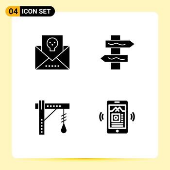 4 User Interface Solid Glyph Pack of modern Signs and Symbols of address bulb horror navigation halloween Editable Vector Design Elements
