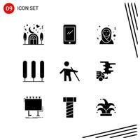 colección de 9 iconos vectoriales en estilo sólido símbolos de glifo perfecto de píxel para web y móvil signos de icono sólido sobre fondo blanco 9 iconos fondo de vector de icono negro creativo