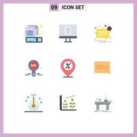 Pictogram Set of 9 Simple Flat Colors of label bid alert auction not Editable Vector Design Elements