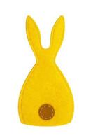 Yellow felt stitched rabbit on white isolated background. Easter, symbol of year photo