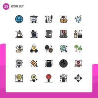 Mobile Interface Filled line Flat Color Set of 25 Pictograms of burning light down exercise arrow box Editable Vector Design Elements