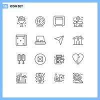 Universal Icon Symbols Group of 16 Modern Outlines of package crate bank boxes open Editable Vector Design Elements