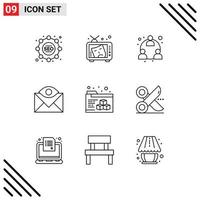 Set of 9 Vector Outlines on Grid for printing email business contact us communication Editable Vector Design Elements