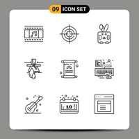 Modern Set of 9 Outlines Pictograph of letter factory bynny detection chemical Editable Vector Design Elements