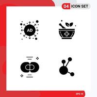 Mobile Interface Solid Glyph Set of 4 Pictograms of ad chemistry medicine biochemistry bitconnect Editable Vector Design Elements
