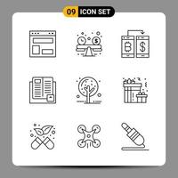 Paquete de 9 iconos negros símbolos de contorno signos para diseños receptivos sobre fondo blanco 9 iconos establecidos fondo de vector de icono negro creativo