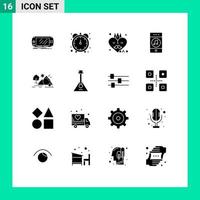 User Interface Pack of 16 Basic Solid Glyphs of hill player accessories music communications Editable Vector Design Elements