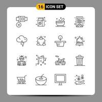 Pack of 16 creative Outlines of web lightning bowl cloud options Editable Vector Design Elements