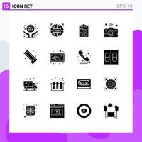 Set of 16 Commercial Solid Glyphs pack for mechanical internet of things report internet camera Editable Vector Design Elements