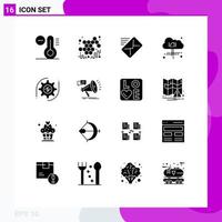 Solid Glyph Pack of 16 Universal Symbols of money setting mail gear computing Editable Vector Design Elements