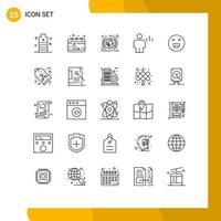 User Interface Pack of 25 Basic Lines of human body month avatar seo speech Editable Vector Design Elements