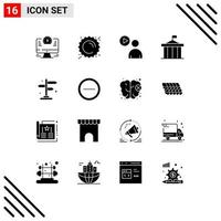 Solid Glyph Pack of 16 Universal Symbols of city court user columns acropolis Editable Vector Design Elements