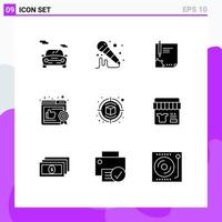 9 User Interface Solid Glyph Pack of modern Signs and Symbols of campaign like document business sign Editable Vector Design Elements