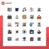 Mobile Interface Filled line Flat Color Set of 25 Pictograms of worker businessman justice location plan Editable Vector Design Elements