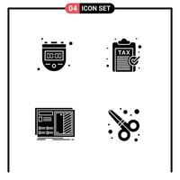 Set of 4 Vector Solid Glyphs on Grid for chronometer blueprint watch money drawing Editable Vector Design Elements