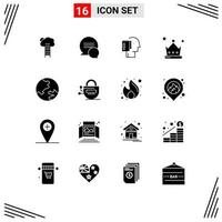 Mobile Interface Solid Glyph Set of 16 Pictograms of crown achievement conversation start list Editable Vector Design Elements