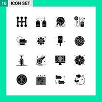 Group of 16 Modern Solid Glyphs Set for hotel tea estate pharmacist online Editable Vector Design Elements