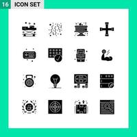 Solid Glyph Pack of 16 Universal Symbols of hobbies transportation party garage construction and tools Editable Vector Design Elements