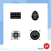 conjunto moderno de 4 pictogramas de glifos sólidos de hardware micro huevo cronómetro de pascua elementos de diseño vectorial editables vector