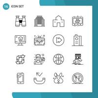 Vector Pack of 16 Outline Symbols Line Style Icon Set on White Background for Web and Mobile Creative Black Icon vector background