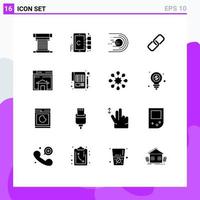 16 User Interface Solid Glyph Pack of modern Signs and Symbols of metal paper target clip light Editable Vector Design Elements