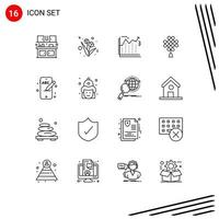 Set of 16 Vector Outlines on Grid for phone mobile banking decoration china Editable Vector Design Elements