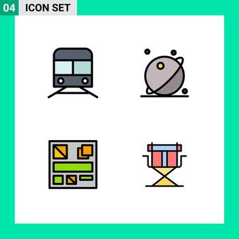Set of 4 Modern UI Icons Symbols Signs for metro system transportation orbit mockup Editable Vector Design Elements