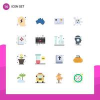 Mobile Interface Flat Color Set of 16 Pictograms of management chart travel science atom Editable Pack of Creative Vector Design Elements