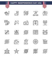feliz día de la independencia paquete de iconos de 25 líneas para web e imprimir mapa de estados unidos celebrar carpa americana elementos de diseño vectorial editables del día de estados unidos vector