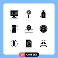 Set of 9 Commercial Solid Glyphs pack for refrigerator internet rattle sunblock summer Editable Vector Design Elements