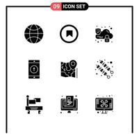 Modern Set of 9 Solid Glyphs and symbols such as location map lock sent mobile application Editable Vector Design Elements