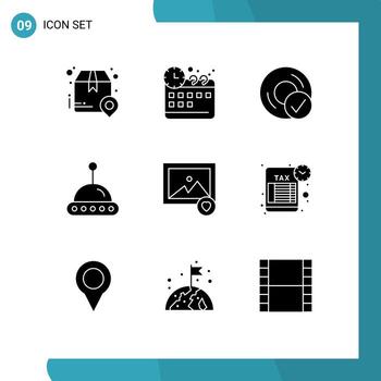 9 Universal Solid Glyphs Set for Web and Mobile Applications image ufo computers space gadget Editable Vector Design Elements