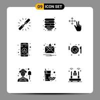 Pack of 9 creative Solid Glyphs of notification alert new year navigation gps Editable Vector Design Elements