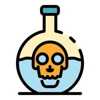 vector de contorno de color de icono de olla química de cráneo