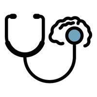 Stethoscope brain analize icon color outline vector