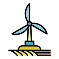 Field wind turbine icon color outline vector