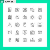 paquete de línea de vector editable de 25 líneas simples de e-learning base ball dólar bola dinero elementos de diseño de vector editable