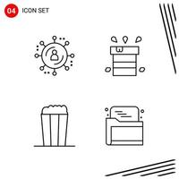 Collection of 4 Vector Icons in Line style Pixle Perfect Outline Symbols for Web and Mobile Line Icon Signs on White Background 4 Icons Creative Black Icon vector background