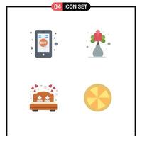 conjunto de 4 iconos planos vectoriales en cuadrícula para hacer clic en citas móviles tienda móvil planta amor reposo en cama elementos de diseño vectorial editables vector