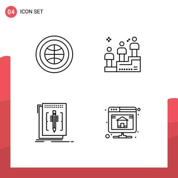 Pictogram Set of 4 Simple Filledline Flat Colors of globe code user podium race editor Editable Vector Design Elements