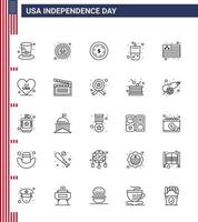 USA Independence Day Line Set of 25 USA Pictograms of flag cola badge summer glass Editable USA Day Vector Design Elements