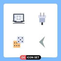 Pack of 4 creative Flat Icons of laptop power enhance connector dice Editable Vector Design Elements