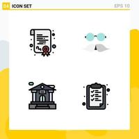 Modern Set of 4 Filledline Flat Colors Pictograph of certification bank account moustache glasses paper Editable Vector Design Elements