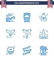 Big Pack of 9 USA Happy Independence Day USA Vector Blues and Editable Symbols of usa monument money landmark frankfurter Editable USA Day Vector Design Elements