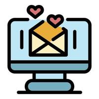 vector de contorno de color de icono de carta de correo de amor