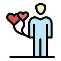 Man hearts balloons icon color outline vector