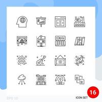 User Interface Pack of 16 Basic Outlines of romantic cake slider sustainable eco Editable Vector Design Elements